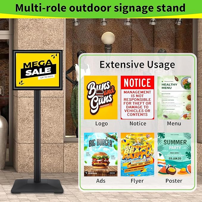INNOVSIGN 3Packs Heavy Duty Adjustable Pedestal Poster Sign Stand, 11x17 Aluminum Open Floor Standing Sign Holder for Vertical and Horizontal View Display, Black