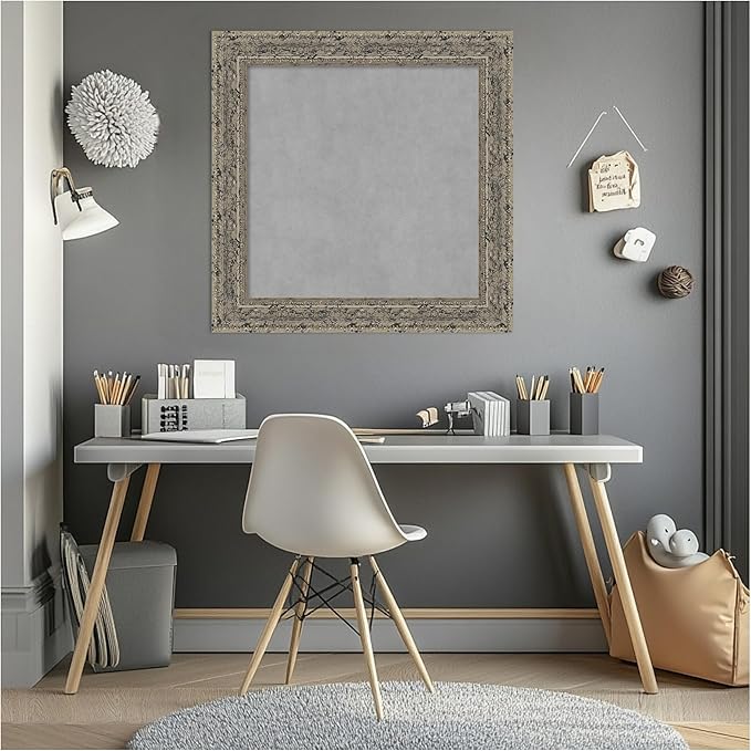 Amanti Art Silver Framed Magnetic Board 25x25 Medium Vision Board for use with Magnets, 100% Metal Sheet to Display Items as Office Decor or for Home Organization in mudroom, Kitchen or Kids Room