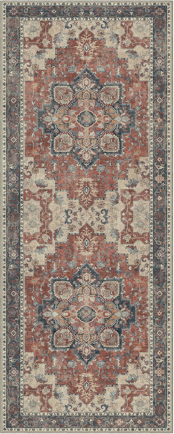 GENIMO 2'6''x10 Runner Rugs for Hallway, Machine Washable Non Slip Vintage Rugs, Low Pile Lightweight Soft Print Rug for enrtyway, Corridor, Home Office, Kitchen, Bordeaux