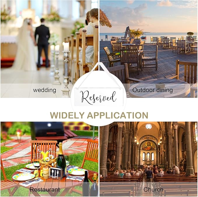Blulu 6 Pcs Reserved Signs for Wedding Chairs Acrylic Tag Hanging with Ribbon for Wedding Reserved Signs for Important Events Church Pews Chair and Restaurant(Black)