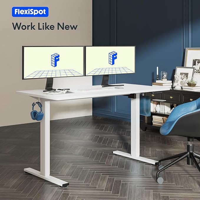FLEXISPOT One-Piece Electric Standing Desk, 48 x 30 Inches Adjustable Desk with Seamless Desktop, Memory Controller Height Adjustment (White Frame + White Desktop, 2 Packages)