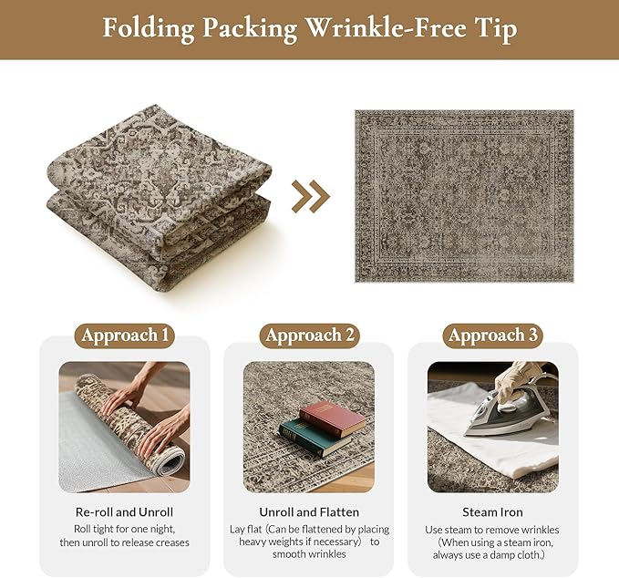GENIMO 6x9 Area Rug Machine Washable Boho Rug for Living Room,Ultra-Thin Low Pile Carpet,Lightweight Indoor Printed Rug,Non Slip Floral Area Rug for Bedroom, Dining Room, Home Office,Brownish Green