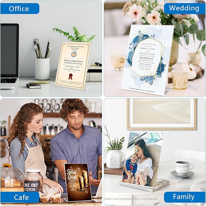 DESONAUT 8Pack Slanted Back Acrylic Sign Holder 4 x 6Inches,Clear Plastic Sign Holder Paper Photo Display,Menu Table Top Desktop Stand,Clear Picture Frame,Flyer Holder(Vertical)
