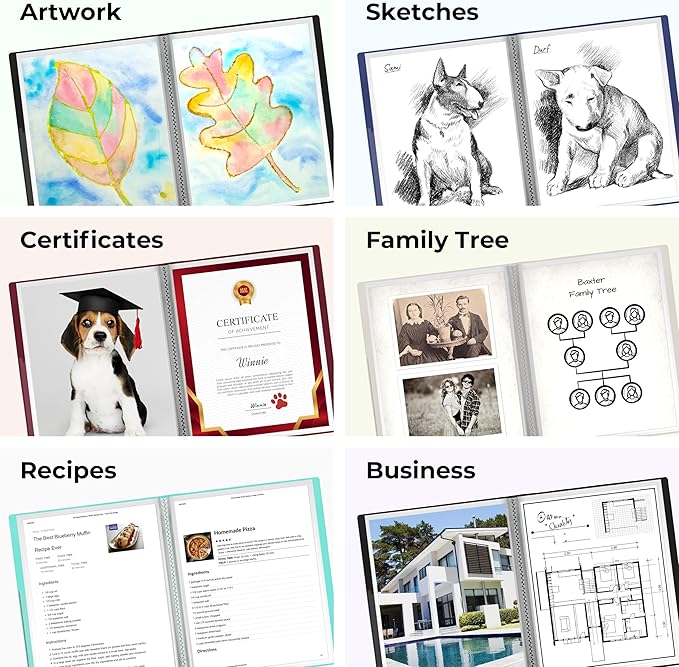 Dunwell Presentation Binder 24-Pocket, Displays 48 Pages, 8.5x11 Portfolio Binder with Plastic Sleeves, Storage and Organizer for Documents, Certificates, Projects, Photos (Aqua)
