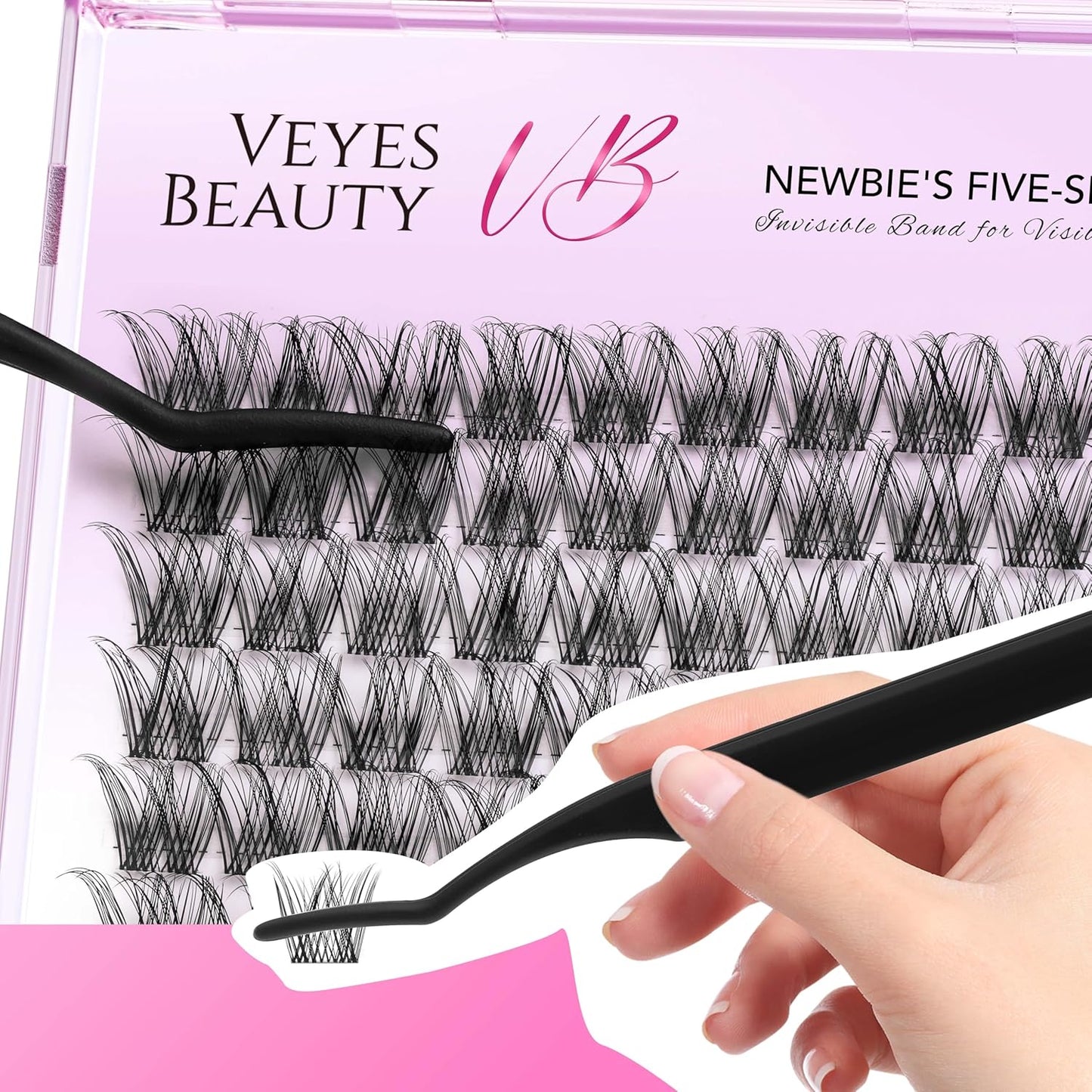 VEYESBEAUTY Lash Clusters Individual Eyelash Extensions Thin & Invisible Band DIY False Eyelashes for Self-application Newbie's Five-Second Series Wispy Lash Tray, LuxeBold 10mm Single Length