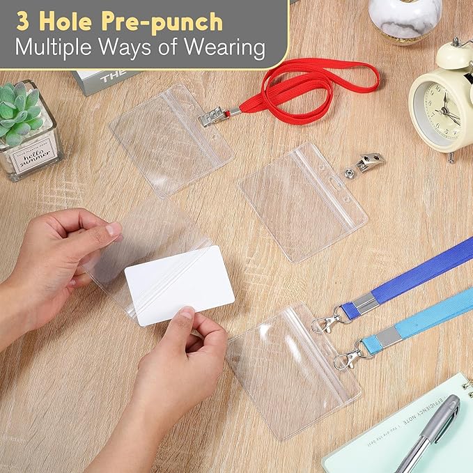 Marspark 200 Pieces Clear Plastic Horizontal Name Badge ID Card Holders with Waterproof Type Resealable Zip, 3.54 x 2.36 in, Transparent PVC Sleeve for Office Back to School Supplies