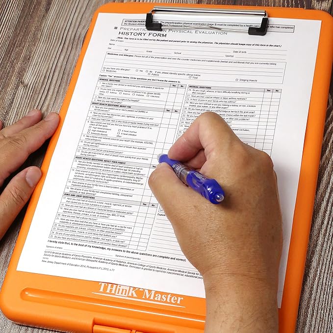 Think2Master Orange Plastic Storage Clipboard. | 25% Heavier & 25% Sturdier| Heavy Duty and Won’t Flex or Bend Like Other Brands (Compare The Weight). Storage Compartment Holds 150 Letter Sized Paper.