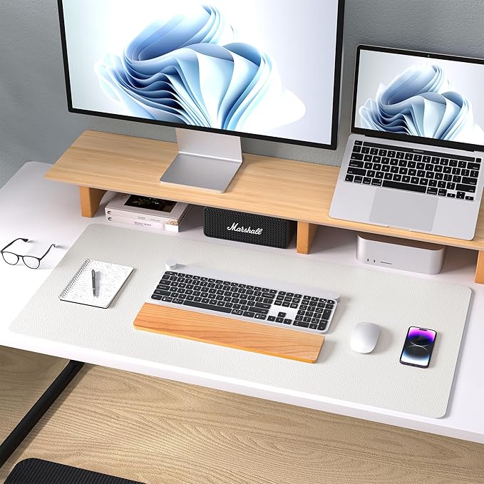 Aothia Leather Desk Pad Protector, Mouse Pad, Office Desk Mat, Non-Slip PU Leather Desk Blotter, Laptop Desk Pad, Waterproof Desk Writing Pad for Office and Home (36" x 17", Off-White)