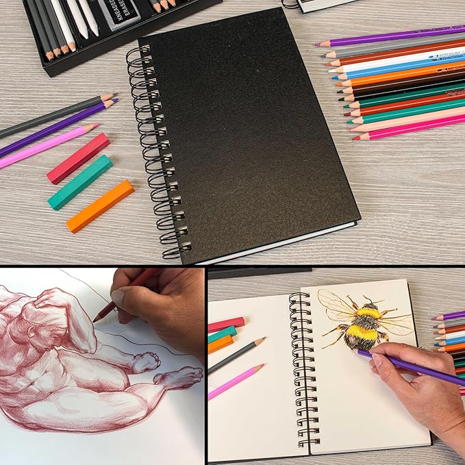 U.S. Art Supply 5.5" x 8.5" Premium Hardbound Sketch Book, 2 Pack, 80 Sheets Each, 70 lb (110gsm) - Hardcover Spiral Bound Artist Field, Small Sketch Pad, Acid-Free Drawing Pad - Adults, Students