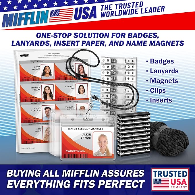 Mifflin-USA Large (L) Vertical ID Badge Holders (Clear, 3x4 inch, 50 Pack), Plastic Nametag Covers with Zipper, Name Tag Holder