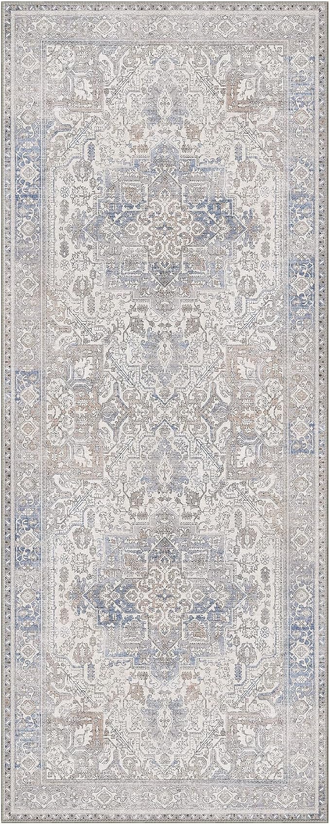 GENIMO 2'6"x10 Runner Rugs for Hallway, Machine Washable Non Slip Vintage Retro Rugs, Low Pile Lightweight Thin Print Rug for enrtyway, Corridor, Home Office, Kitchen, Khaki Blue