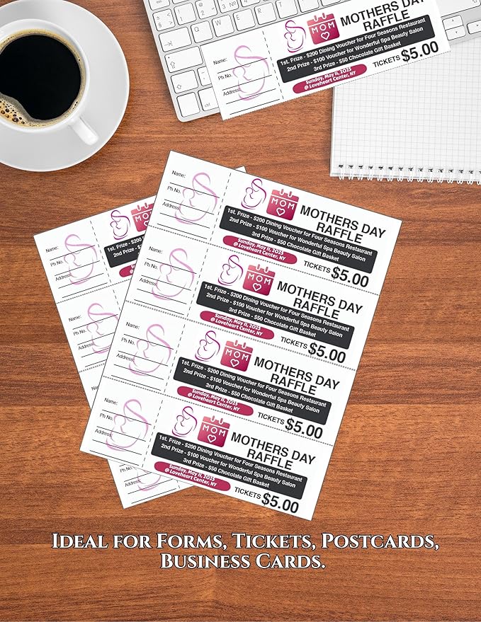 Limited Papers (TM) 8.5x11 Perforated Paper, 20/50 Pound, 75 GSM, Variety of Perforation Sizes and Colors, for Forms, Tickets, Postcards, Business Cards. (Ivory, 4 up - horizontal every 2.75")