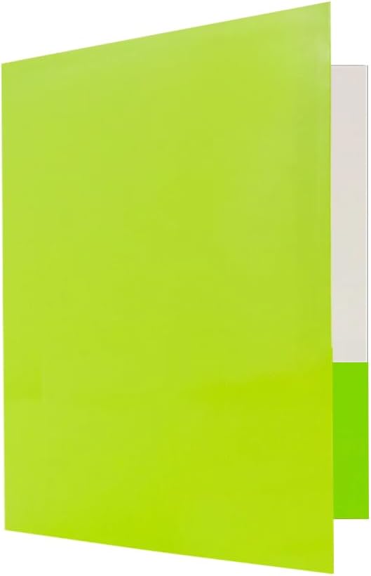 JAM PAPER Custom Printed Semi-Gloss Folders with Round Corner Pockets - Personalized Logo & Text - 10 pt C2S - Lime Green - 100/Pack