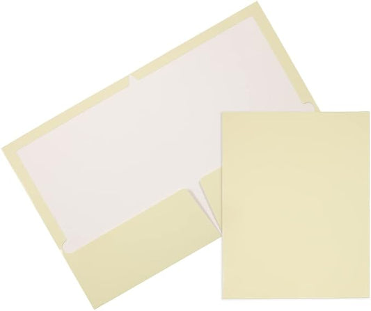 JAM PAPER Laminated Two Pocket Glossy School Folders - Letter Size - High Gloss Ivory - Bulk 25/Pack
