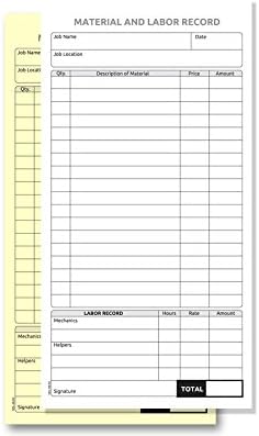 2 Part Carbon-Less Material & Labor Record Books (10 Books)