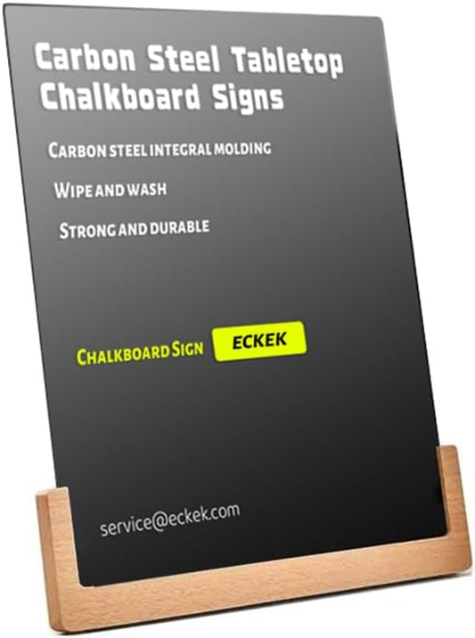 ECKEK Chalkboard Sign Tabletop Chalkboard Signs with Base Stand Carbon Steel Menu Chalkboard Stand,Message Board for Shop, Restaurant, Home Decoration (Wooden Base 28 * 36cm/11.02×14.17inches), White