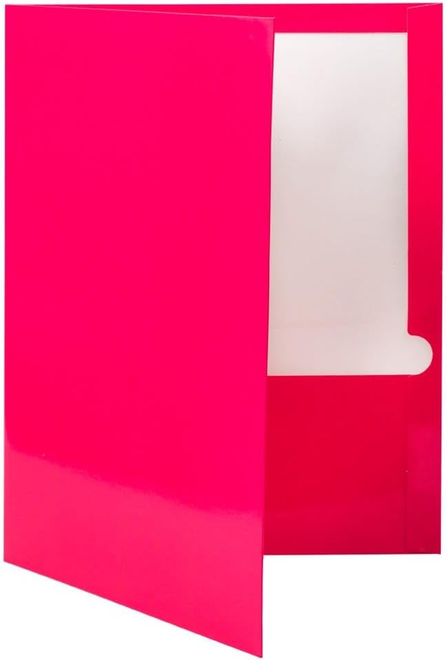 JAM PAPER Laminated Two Pocket Glossy Folders - Fuchsia Hot Pink - 3/Pack