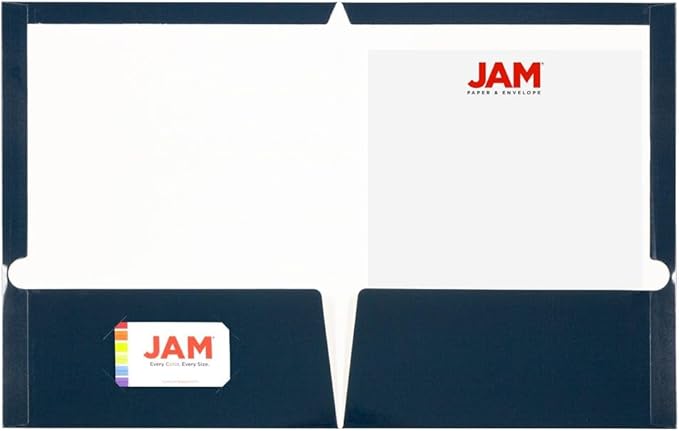 JAM PAPER Laminated Two Pocket Glossy Folders - Navy Blue - 3/Pack