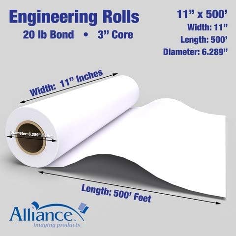 Alliance Wide Format Paper Rolls Bond Engineering (20lb | 4 Rolls, 11 In x 500 Ft | 3" Core)