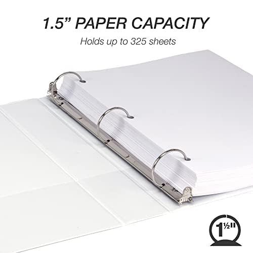 Samsill 1.5 Inch 3 Ring Binders, Made in USA, Economy Round Ring, Clear View Cover, 325 Sheet Capacity - for School, Home, Office - White, 6 Pack