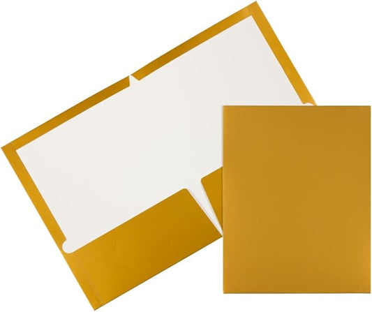 JAM PAPER Laminated Two Pocket Glossy School Folders - Letter Size - High Gloss Gold - Bulk 50/Box