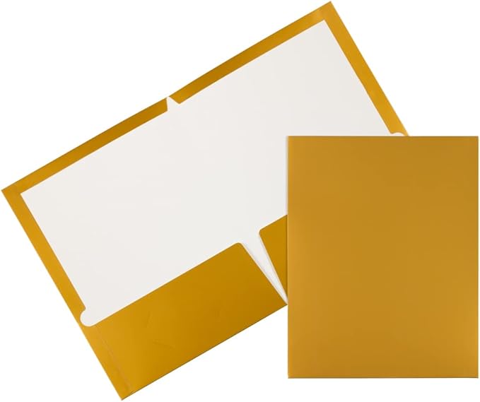JAM PAPER Laminated Two Pocket Glossy School Folders - Letter Size - High Gloss Gold - 6/Pack