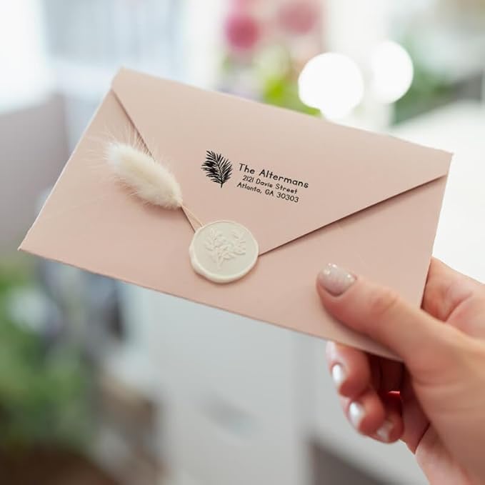 Custom Floral Address Stamp | Choose from 12 Designs | Multiple Ink Color Options | Envelope Return Address Stamp for Couple or Family (Design 10, Large)