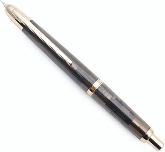 JINHAO 20 Press Fountain Pen, Retractable Capless Resin Pen with Ink Converter (F Nib 0.5mm, Transparent Black - Gold Clip)