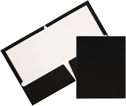 JAM PAPER Laminated Two Pocket Glossy School Folders - Letter Size - High Gloss Black - 6/Pack