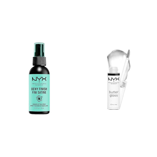 NYX PROFESSIONAL MAKEUP Makeup Setting Spray - Dewy Finish, Long-Lasting Vegan Formula & Butter Gloss, Non-Sticky Lip Gloss - Sugar Glass (Clear)