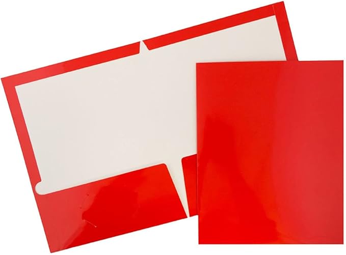 JAM PAPER Laminated Two Pocket Glossy School Folders - Letter Size - High Gloss Red - Bulk 25/Pack