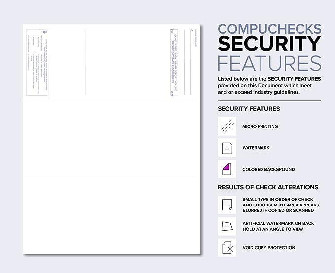 Compuchecks Check on Top Blank Check Paper - 2500 Pack, Quick-Books & Laser Printer Compatible - Security Business Checks with Voucher - 8.5" x 11" Gold Marble