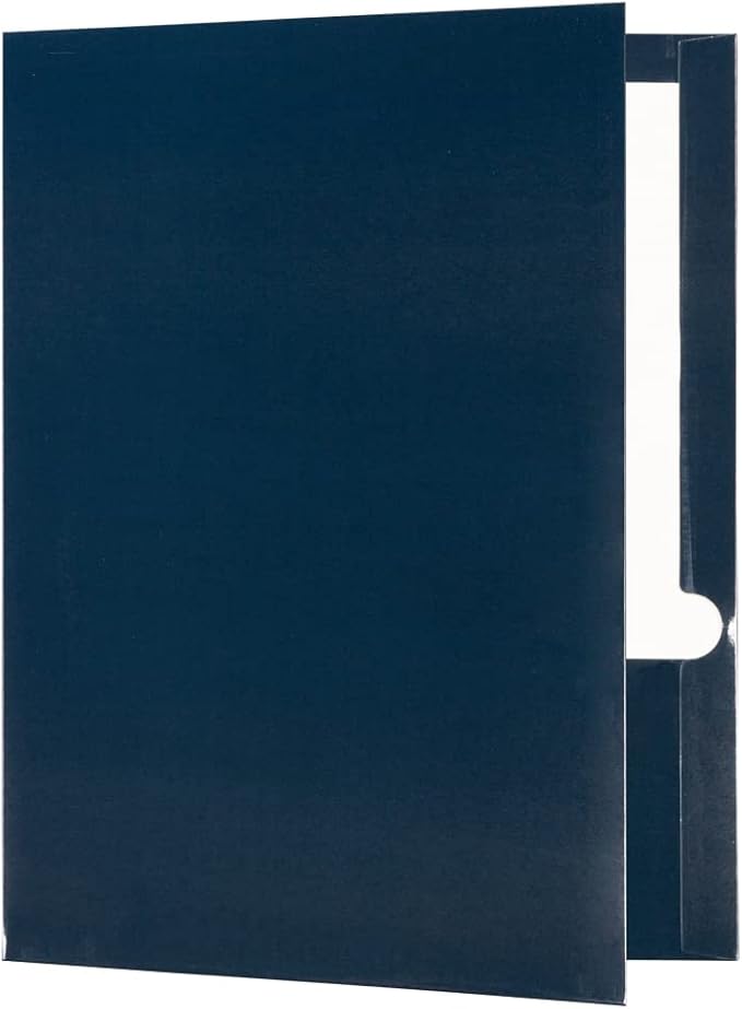 JAM PAPER Laminated Two Pocket Glossy School Folders - Letter Size - High Gloss Navy Blue - 6/Pack