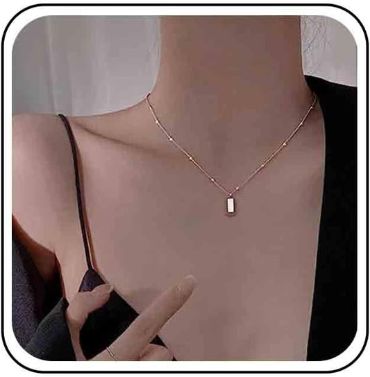 Vintage Square Pendant Necklace Polish Square Necklace Square Choker Necklace Gold Ball Chain Necklace Jewelry for Women (Gold)