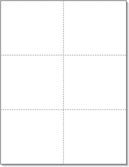 Limited Papers (TM) 8.5x11 Perforated Paper, 20/50 Pound, 75 GSM, Variety of Perforation Sizes and Colors, for Forms, Tickets, Postcards, Business Cards. (White, 6 up)