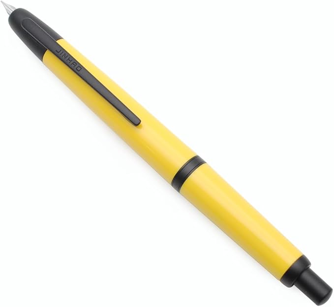 JINHAO 20 Press Fountain Pen, Retractable Capless Resin Pen with Ink Converter (F Nib 0.5mm, Lemon Yellow - Black Clip)