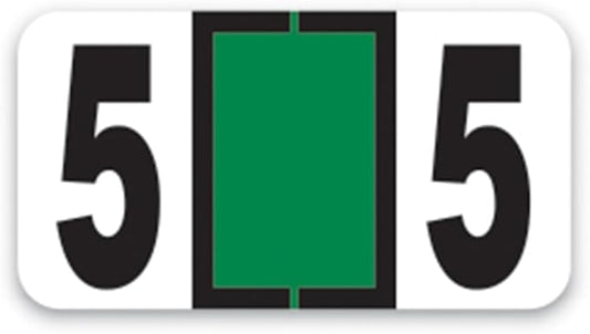 File Right Number Labels Roll – Color-Coded Numeric Filing Labels, 1-5/8" × 7/8" Laminated Self-Adhesive File Folder Numbers for, Office Filing Systems, Automotive Records – Roll #5, 3 Roll