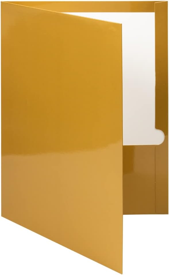 JAM PAPER Laminated Two Pocket Glossy School Folders - Letter Size - High Gloss Gold - 6/Pack