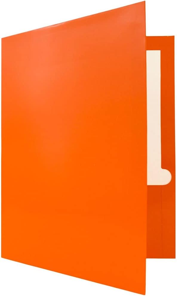 JAM PAPER Laminated Two Pocket Glossy School Folders - Letter Size - High Gloss Orange - 6/Pack