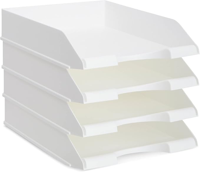 Stockroom Plus Rectangular Letter Trays - Paper Trays for Classroom - Desktop Paper Organizer & File Holder - Document Organizer for Desk Storage - Pack of 4, White, 10 x 13.5 x 2.5 in