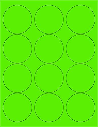 8-1/2 x 11" Neon Color High Light Fluorescent Labels for Laser & Inkjet Printer (Green Fluorescent, 2.5" Round - 12 Per Page | 300 Labels)