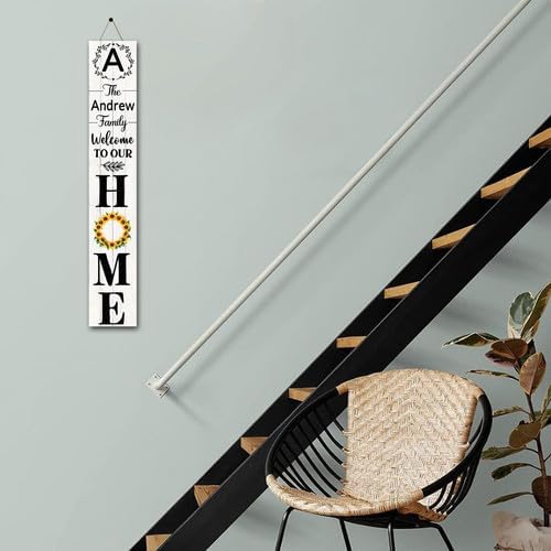 SRongmao Welcome To Our Home Porch Sign Personalized Welcome Sign for Front Door Custom Family Name Signs Standing Vertical Rustic Farmhouse Sunflower Wreaths Decor for Front Door Wall Decor