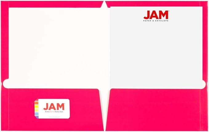JAM PAPER Laminated Two Pocket Glossy Folders - Fuchsia Hot Pink - 3/Pack