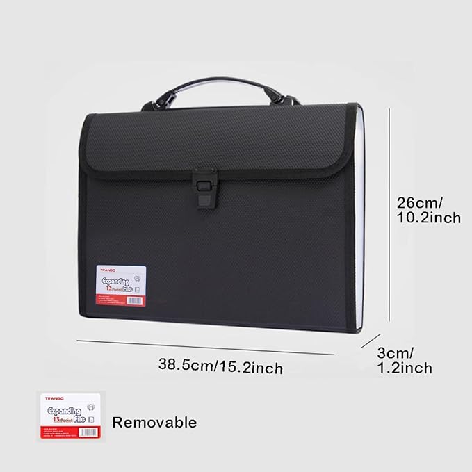2 Pack Extra Large Legal Size/Foolscap 12 Pockets Accordion File Organizer with Handle, TRANBO Portable Expanding File Folder, Expandable Plastic Document Organizer for Travel School Office
