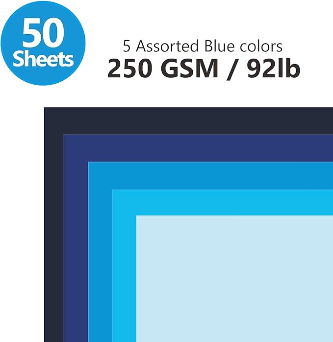 Blue Navy Colored Cardstock Thick Paper 50 Sheets, 8.5" x 11" Heavyweight 92lb Cover Card Stock for Crafts and DIY Cards Making