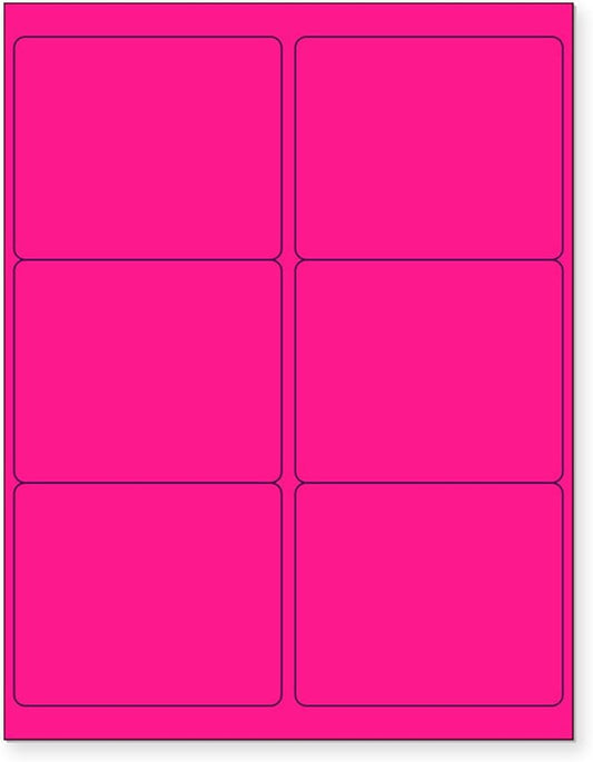 8-1/2 x 11 Neon Color High Light Fluorescent Labels for Laser & Inkjet Printer (Pink Fluorescent, 4" x 3-1/3" - 6 Per Page | 150 Labels)