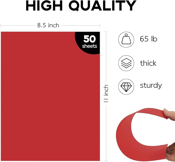 50 Pack Red Cardstock 8.5 x 11 65lb Printer Paper, Goefun Red Card Stock Paper for Christmas, Invitations, Cards Making and Craft