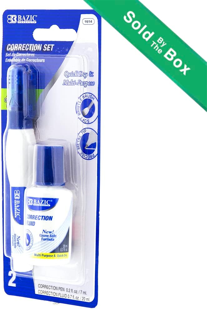 BAZIC Metal Tip Correction Pen & Correction Fluid (2/Pack)