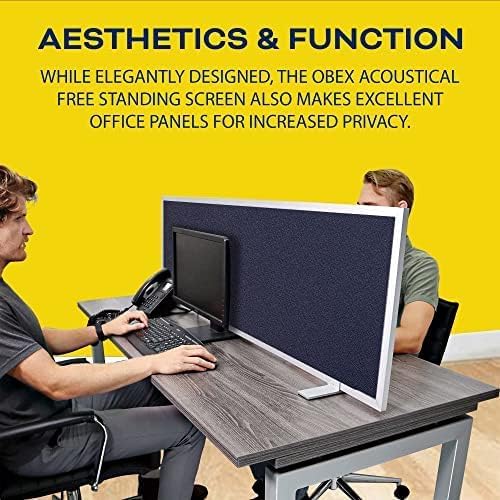 OBEX Acoustical Free Standing Privacy Screen, Cubicle Accessories Desk Privacy Panel, Desk Dividers for Office, Office Furniture Partitions Portable Sound Proof Dividers, 24" x 36", Slate