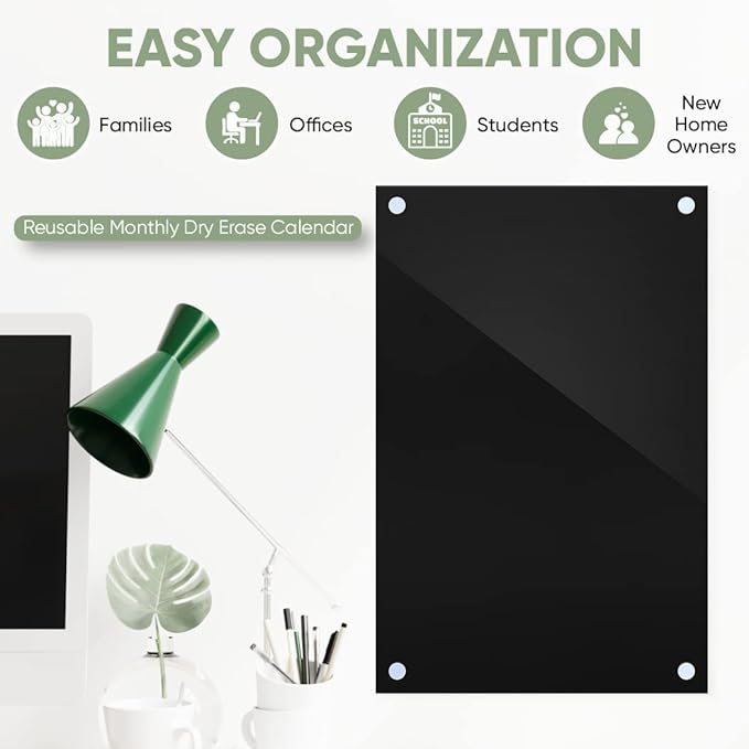 Ships Next Day, Made in USA - Acrylic Dry Erase Board | Non-Magnetic Dry Erase Board | Hanging Frameless White Board | Acrylic for Office, School and Home Walls | for Kids & Adults (Black - 12x18)